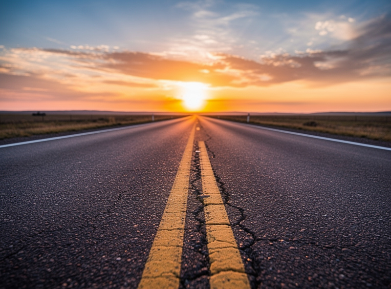 Leading lines photograph of road at sunset