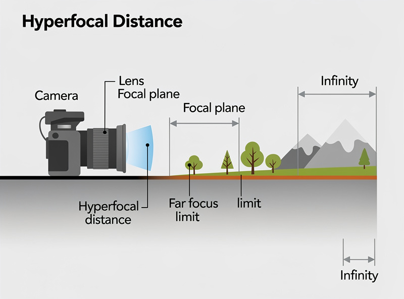 Hyperfocal distance sharp zone diagram