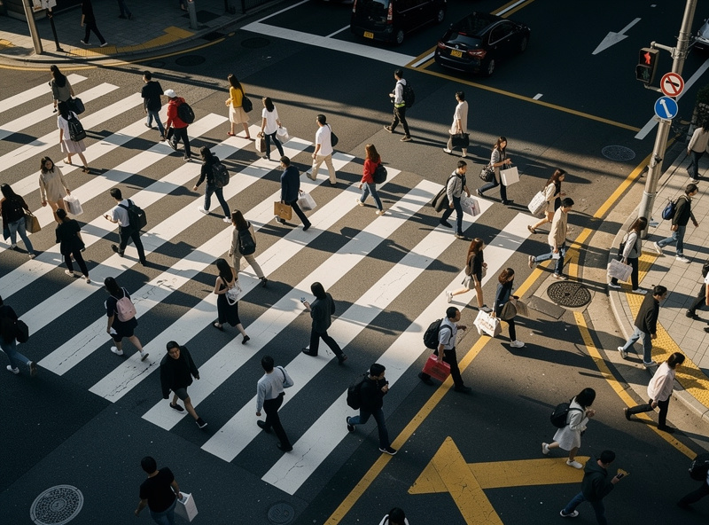 Urban crosswalk pedestrians from above