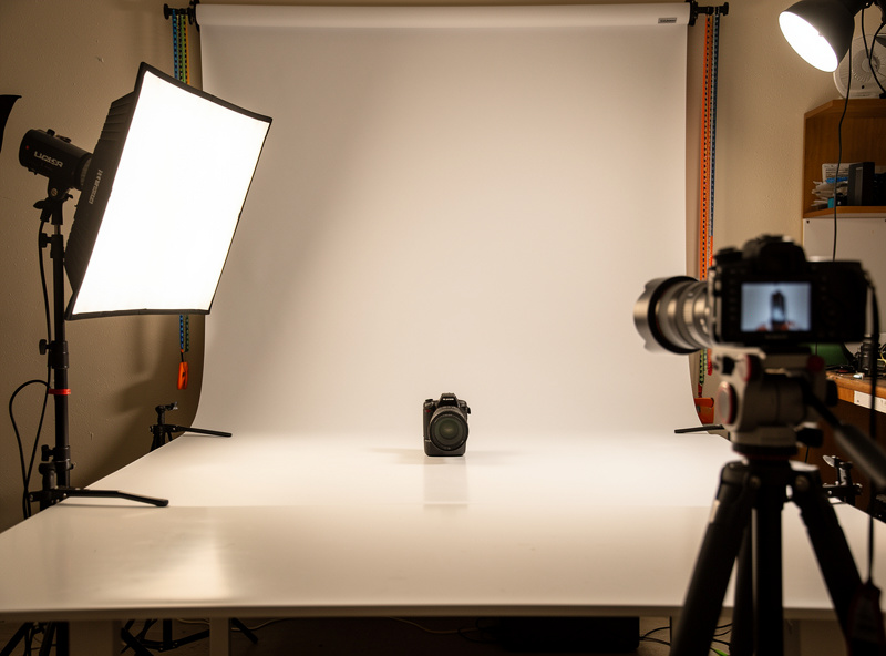 Side-by-side comparison showing flash vs continuous LED panel lighting the same portrait subject