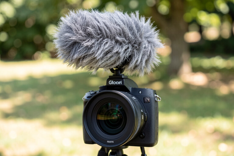 Shotgun microphone with windshield mounted on a camera for video