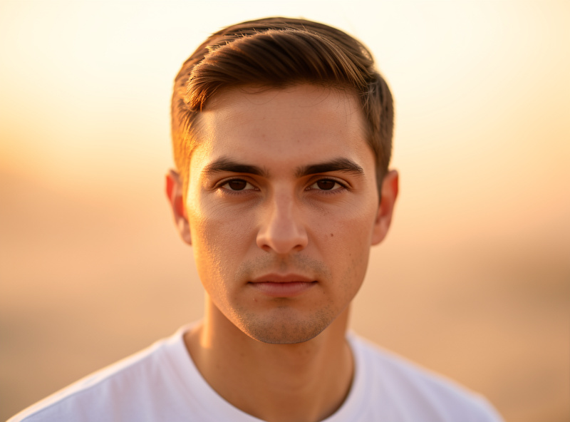 Portrait at golden hour against a smooth creamy melted background with no hard edges