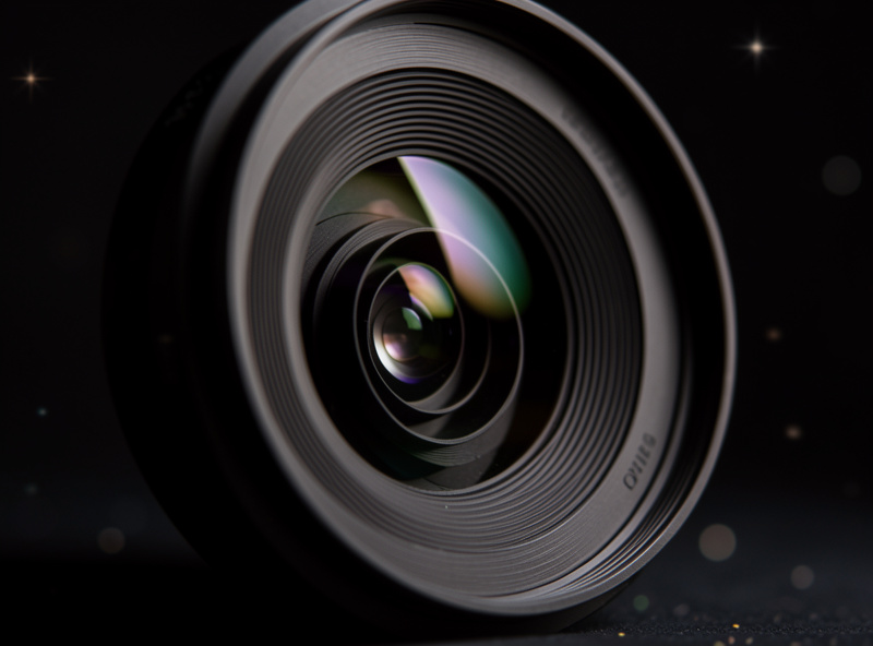A fast f/1.4 wide-angle lens with its aperture wide open, photographed against a starry night sky