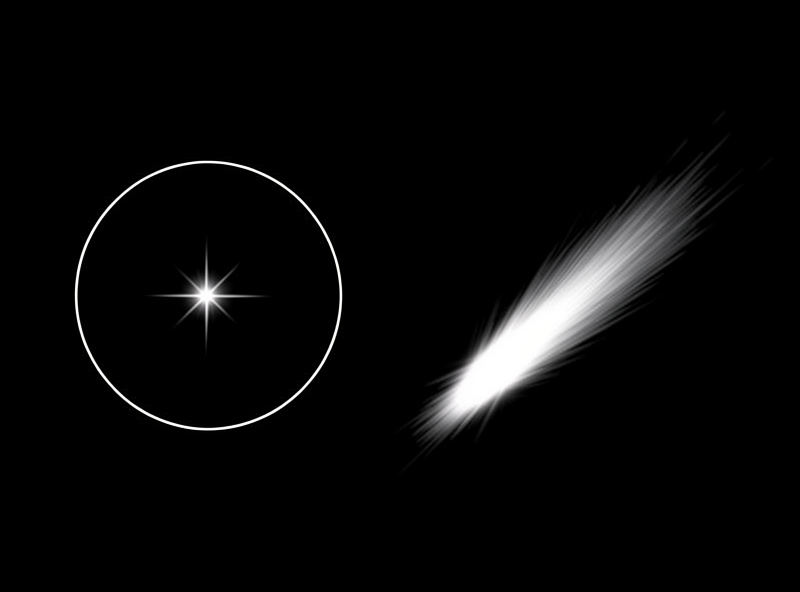 Illustration comparing a clean point star with a coma-affected comet-shaped corner star