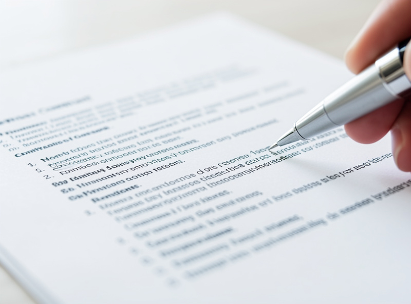 A printed photography contract with clearly structured clauses and a pen poised to sign