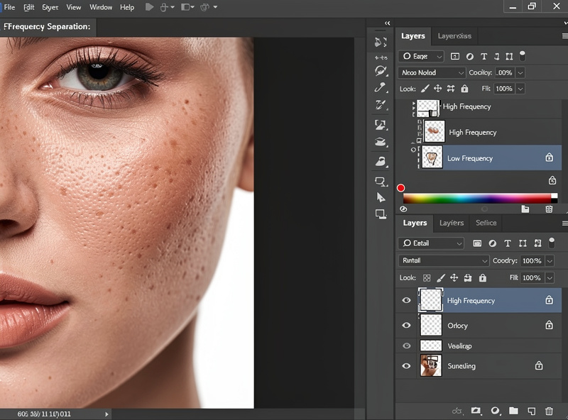 Frequency separation layers for skin retouching with texture and color separated