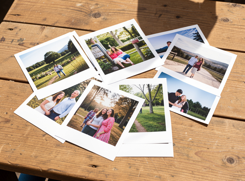 Fresh fine art photo prints drying on a table under daylight balanced light
