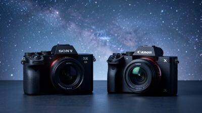 Sony and Canon mirrorless cameras with fast wide lenses compared for astrophotography