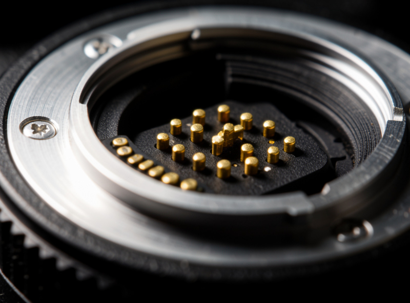Close-up of a camera lens mount with electronic contacts on a mirrorless body