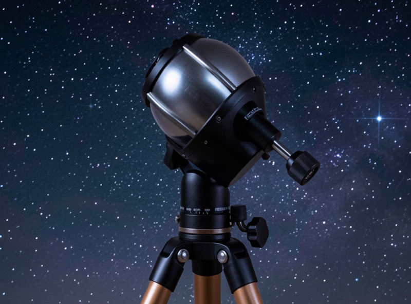 Compact camera star tracker mounted on a tripod with a camera and lens attached under the night sky