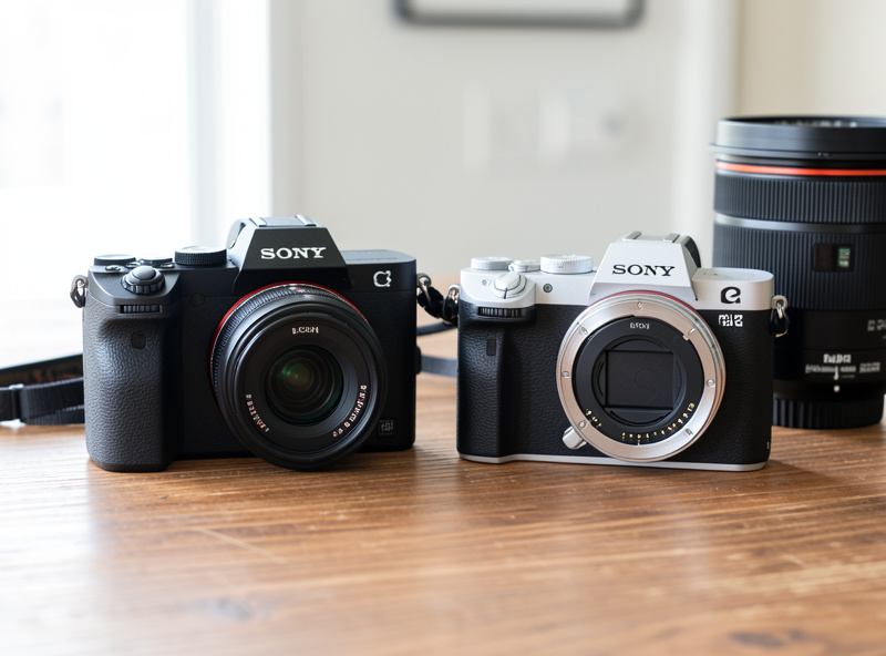 Sony a7 IV beside a Fujifilm X-T5, two camera systems compared for video use