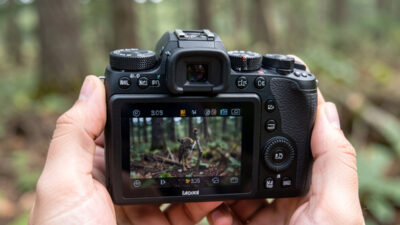 Mirrorless camera dials set for wildlife photography with fast shutter and burst drive