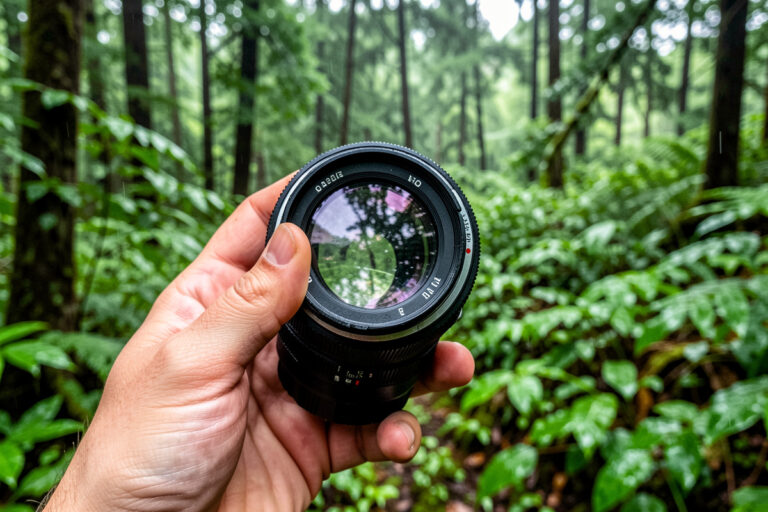 Rotating a circular polarizer filter on a lens over a saturated green landscape
