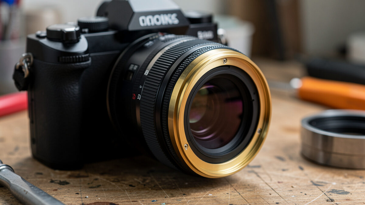 UV protection filter threaded onto the front of a mirrorless camera lens