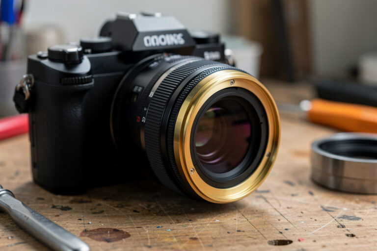 UV protection filter threaded onto the front of a mirrorless camera lens