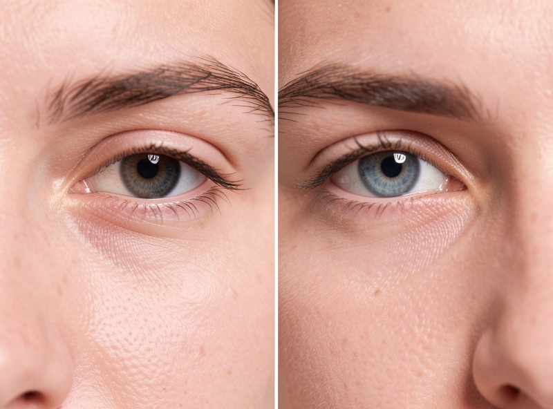 Two side-by-side portrait crops, one with a perfectly sharp eye and one softly front-focused on the cheekbone