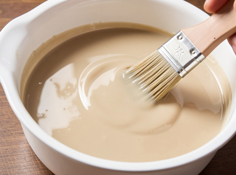 A brush adding a light coat of neutral oil to a dull sauce to bring back its sheen