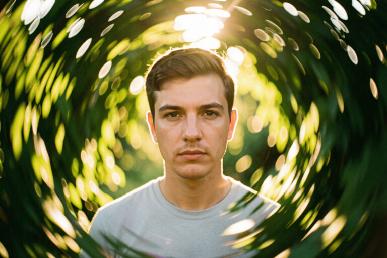 Portrait against a swirling Helios 44-2 bokeh background