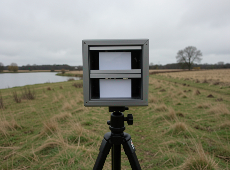 A square filter holder mounted on a wide-angle lens with two filters stacked in parallel slots on a tripod