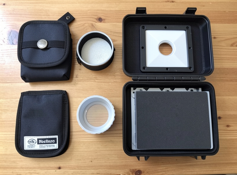 Screw-in filters in a compact wallet beside a full square filter holder kit with rectangular filters